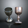 Elegant Silver And Bronze Metal Goblets With Carved Patterns For Household Use 3d model