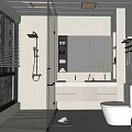 Modern Bathroom Interior Design With Large Window Blinds Shower Vanity And Storage Cabinets