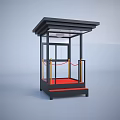 Modern Black Glass Security Booth With Red Floor And Golden Railings