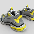Gray and Yellow Sneakers with Black Accents White Laces Thick Sole Sporty Design