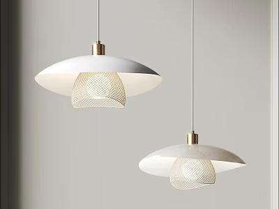 Modern Pendant Lights With White Shades Gold Accents And Mesh Inner Design 3d model
