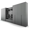 Modern Gray Wardrobe With Multiple Doors One Open And Internal Shelves 3d model