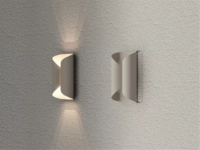 Two Modern Sleek Wall-Mounted Wall Lamps On Gray Wall With Soft Lighting 3d model