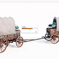 Vintage Covered Wagons With Wooden Wheels Canvas Covers And Green Seats Connected Together