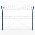 Sturdy Security Fence With Barbed Wire Blue Posts And Metal Bolts