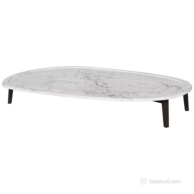 Modern Oval Coffee Table With White Marble Top And Black Legs 3d model