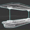 Futuristic Platform Structure With Upper Deck Suspended By Rods And Lower Base Modules