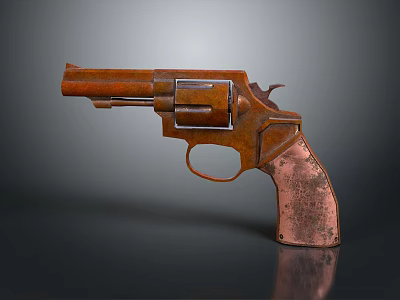Old Rusted Revolver Weapon With Copper Metal Body And Vintage Design 3d model
