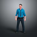 Male Game and Movie Character 3D Model in Blue Shirt Black Tie with Utility Belt