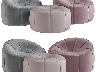 Modern Single Sofa In Soft Colors With Velvet Upholstery And Matching Ottoman 3d model