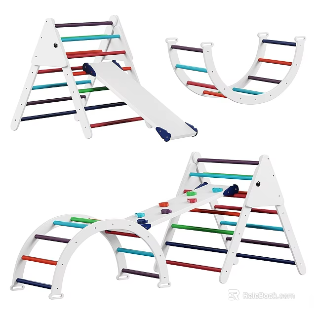 Colorful Rung White Frame Children's Climbing Structures With Different Shapes For Kids 3d model 