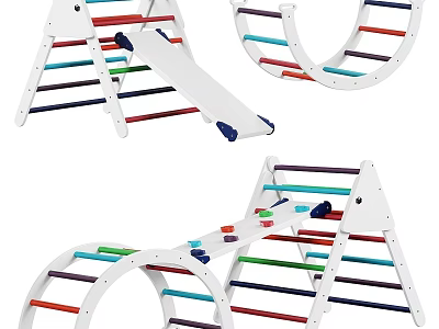 Colorful Rung White Frame Children's Climbing Structures With Different Shapes For Kids 3d model