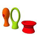 Modern Colorful Decorative Ornament Set with Orange Oval Green Ring and Red Stool Shapes