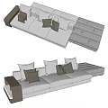 Light Gray Sectional Sofa With Multiple Green And Brown Decorative Pillows 3d model