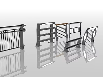 Various Modern Fence Designs With Metal Rails Vertical Slats And Wooden Accents 3d model