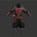 A Man In Red And Black Samurai Armor With Spiked Shoulders And Sword