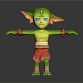 Green Skinned Game Anime Character With Large Ears Blue Eyes Green Gem And Red Shorts