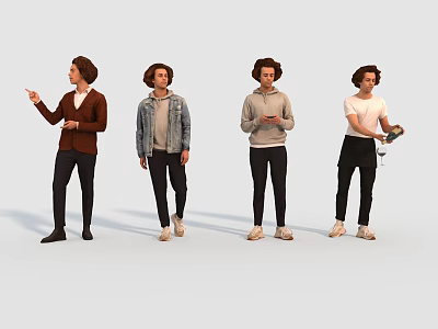 Men In Different Outfits Posing Pointing Walking Holding Phone And Cup 3d model