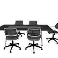 Modern Rectangular Conference Table With Sleek Surface And Ergonomic Rolling Chairs 3d model