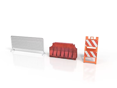 Traffic Construction Site Components Including Metal Barrier Red Roadblock And Orange Striped Sign 3d model