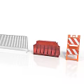 Traffic Construction Site Components Including Metal Barrier Red Roadblock And Orange Striped Sign