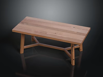 Natural Wooden Coffee Table With Cross Legs And Smooth Modern Tabletop Design 3d model