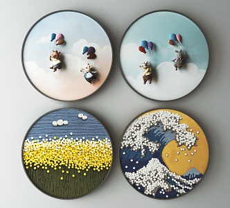 Modern round frame painting decorative painting 3d model