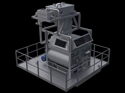 Heavy Duty Industrial Processing Equipment With Metal Platform Railings And Control Panel System 3d model