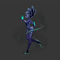Game Movie Character With Blue Lotus Shaped Head Holding Glowing Orbs And Blue Energy Ribbons