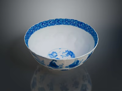 Handcrafted Decorative Bowl With Artistic Sculpture Carving And Intricate Blue And White Patterns 3d model