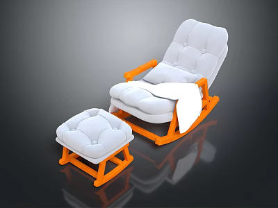 Modern Comfortable Rocking Chair With Orange Frame And White Padded Cushions Matching Ottoman 3d model