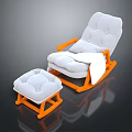 Modern Comfortable Rocking Chair With Orange Frame And White Padded Cushions Matching Ottoman