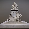 Detailed Monumental Stone Statue With Seated Figure And Flanking Pedestal Figures