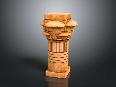Ancient Egyptian Stone Column With Carved Reliefs And Lotus Shaped Capital 3d model
