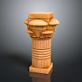 Ancient Egyptian Stone Column With Carved Reliefs And Lotus Shaped Capital