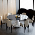 Modern Dining Table and Chair Round Dining Table and Chair Leather Dining Chair Round Dining Table Desktop Decoration 3d model