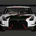 Nissan GT3 Race Car With White Body Green Red Accents And Rear Wing