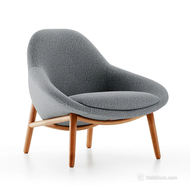 Gray Fabric Single Sofa With Curved Backrest And Wooden Legs Modern Design 3d model 