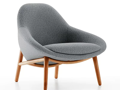 Gray Fabric Single Sofa With Curved Backrest And Wooden Legs Modern Design 3d model