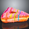 Glossy Triangular Donut With Pink Frosting And Colorful Stripes On Black Surface