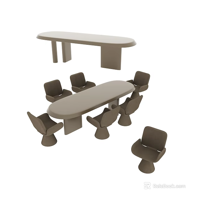 Modern Minimalist Dining Table Set With Oval Table And Six Chairs 3d model