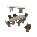Modern Minimalist Dining Table Set With Oval Table And Six Chairs 3d model