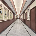 Chinese Style Elevator Hallway With Traditional Chinese Medicine Culture Paintings Wooden Walls And Marble Floors