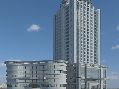 Modern Hotel Building With High Rise Glass Curtain Wall And Circular Low Rise Structure 3d model