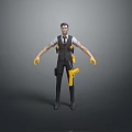 Male Character Wearing Black Vest White Shirt With Yellow Gloves And Tools