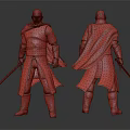 Dual View Human Warrior Character With Sword And Blue Brown Outfit Design