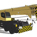 Yellow Construction Crane Truck With Long Boom And Black Yellow Warning Stripes