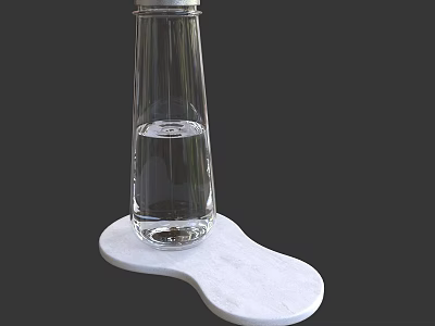 Clear Glass Bottle with Liquid on White Irregular Decorative Stand for Home Use 3d model