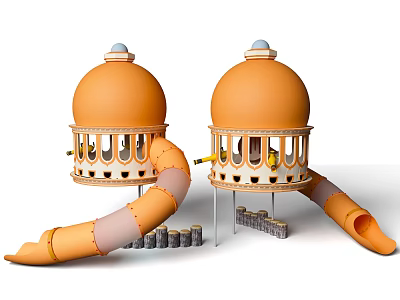 Double Orange Dome Shaped Outdoor Playground Equipment with Slides for Kids 3d model