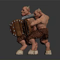 Two Red Skinned Horned Fantasy Creatures With Weapons And Shields 3d model